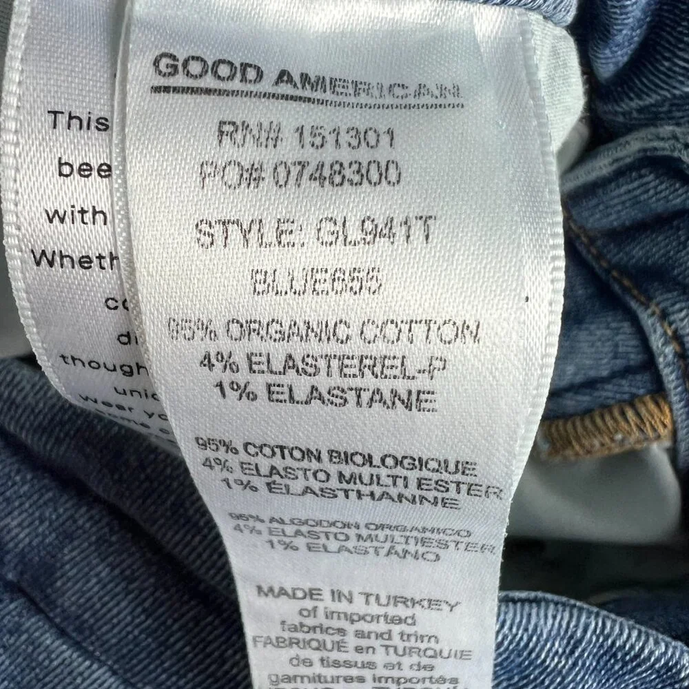 Good American Jeans Women's 12 Good Legs Skinny Ankle Blue Faded Stretch Denim